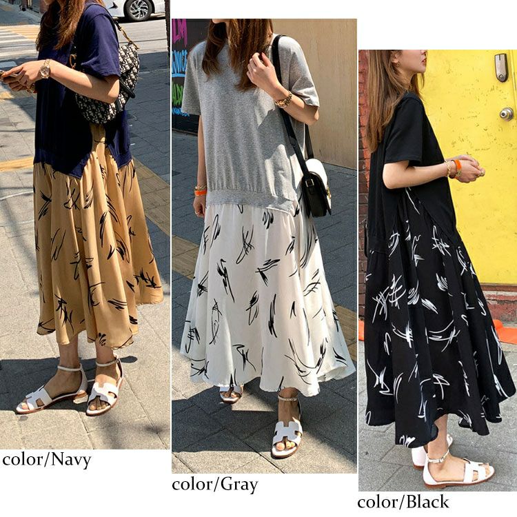 大きいサイズ レディース 異素材ドッキングワンピース　goldy-955 【メール便可】