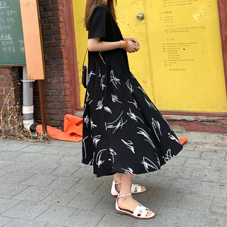 大きいサイズ レディース 異素材ドッキングワンピース　goldy-955 【メール便可】