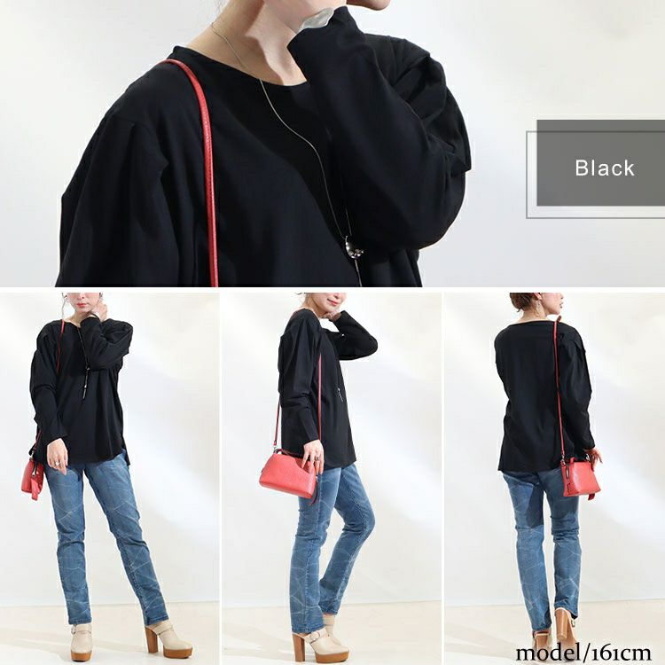 大きいサイズ レディース 袖タックコットンカットソー　wk-0308 【メール便可】