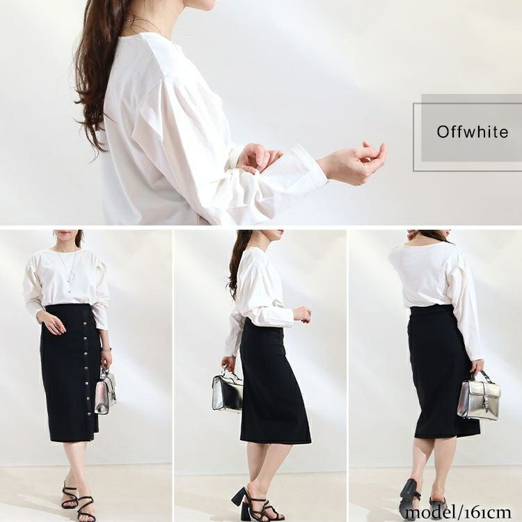 大きいサイズ レディース 袖タックコットンカットソー　wk-0308 【メール便可】