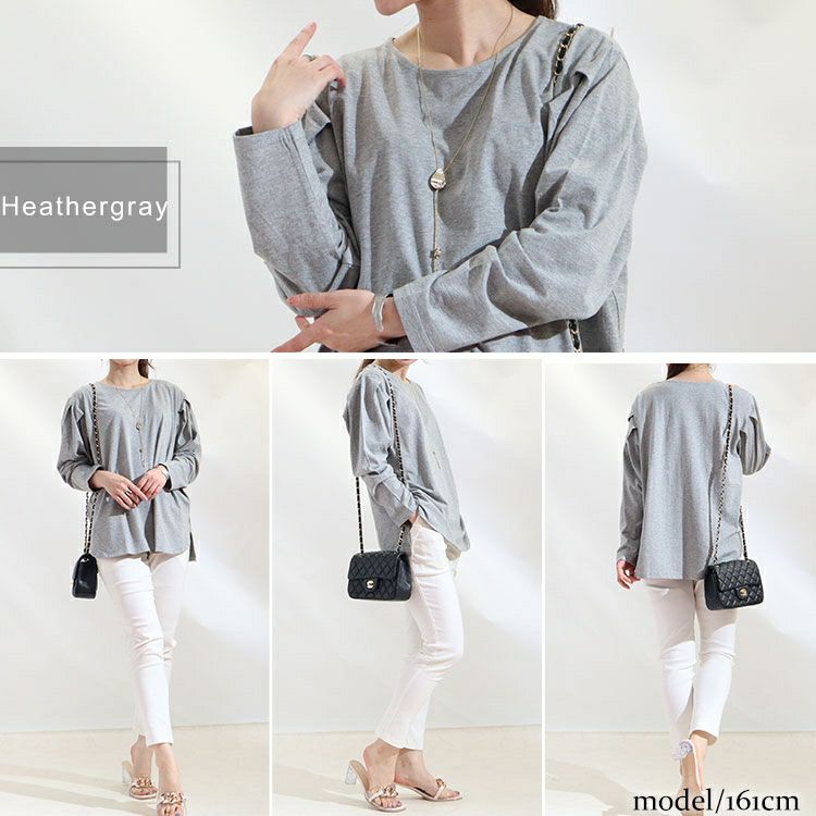 大きいサイズ レディース 袖タックコットンカットソー　wk-0308 【メール便可】