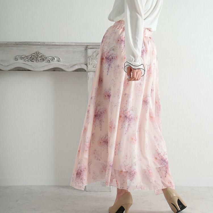 大きいサイズ レディース 花柄ロングスカート　jp408 【メール便可】 ピンク