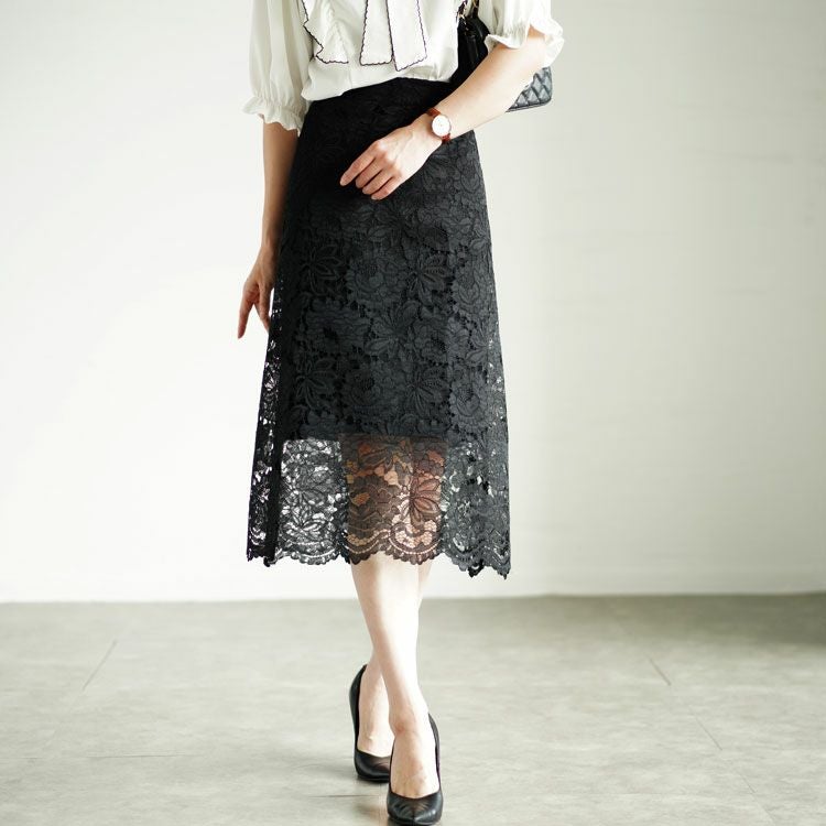 大きいサイズ レディース 総レーススカート　mncut-122171 【メール便可】