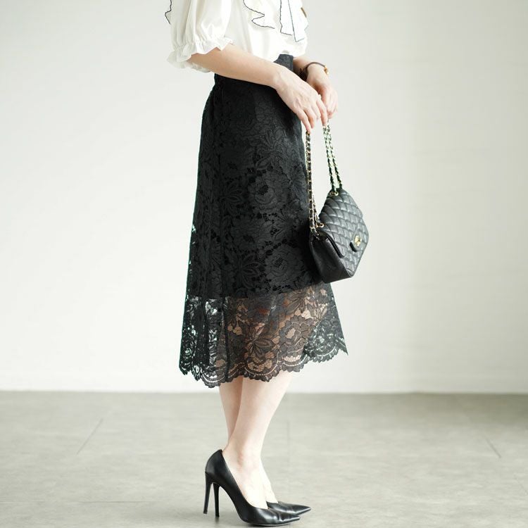 大きいサイズ レディース 総レーススカート　mncut-122171 【メール便可】