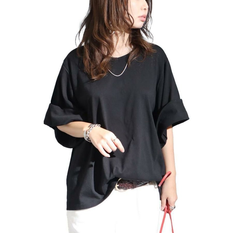 大きいサイズ レディース 接触冷感袖コンシャスカットソー　kt-22010 ブラック