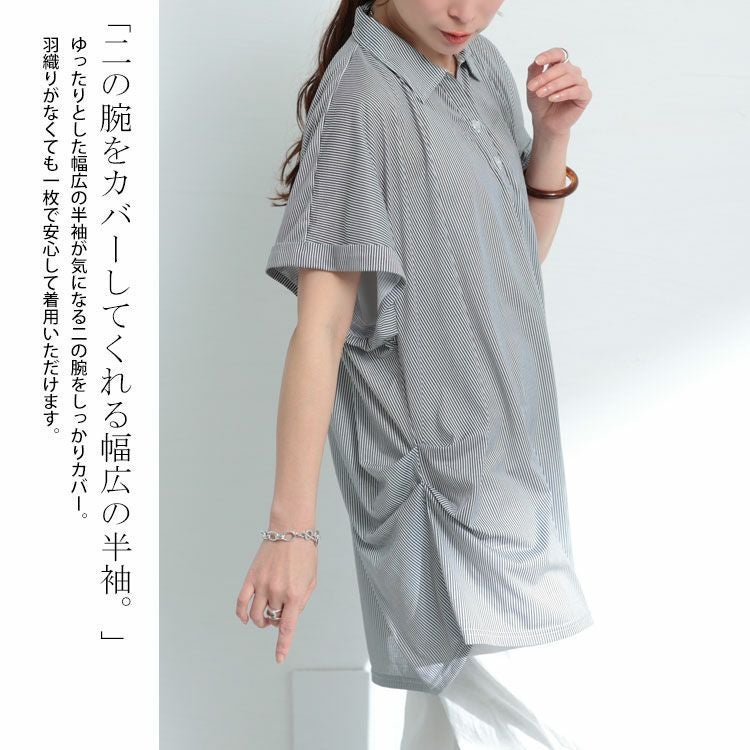 大きいサイズ レディース ストライプ柄スキッパーシャツ　cast-5524016 【メール便可】