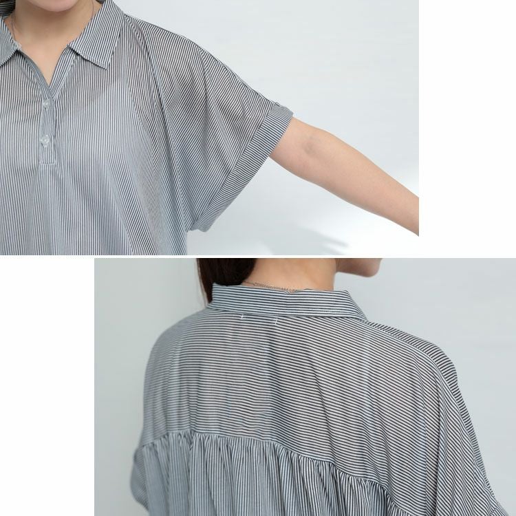 大きいサイズ レディース ストライプ柄スキッパーシャツ　cast-5524016 【メール便可】