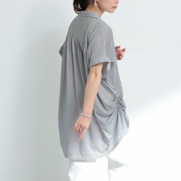 大きいサイズ レディース ストライプ柄スキッパーシャツ　cast-5524016 【メール便可】