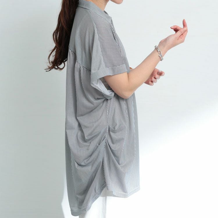 大きいサイズ レディース ストライプ柄スキッパーシャツ　cast-5524016 【メール便可】