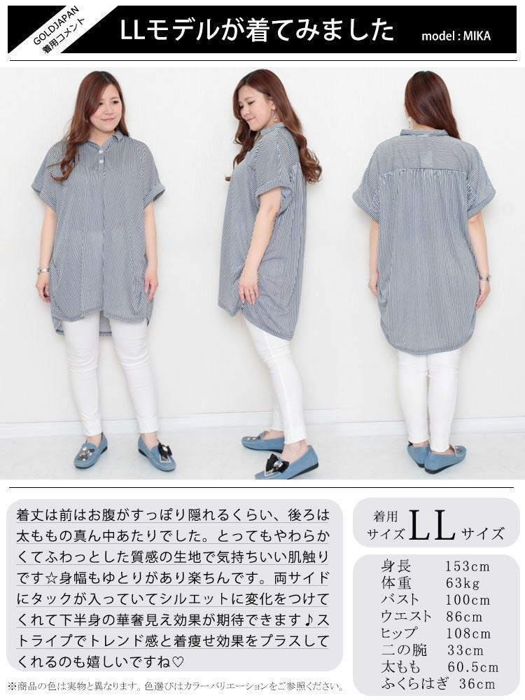 大きいサイズ レディース ストライプ柄スキッパーシャツ　cast-5524016 【メール便可】