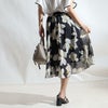 大きいサイズ レディース 花柄シフォンフレアスカート　goldy-964 【メール便可】 ブラック