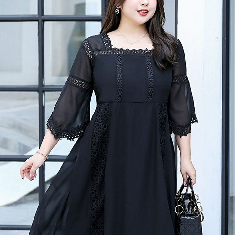 大きいサイズ レディース レース切替えシフォンワンピース　goldy-936