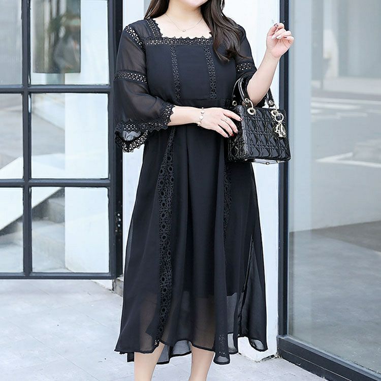 大きいサイズ レディース レース切替えシフォンワンピース　goldy-936