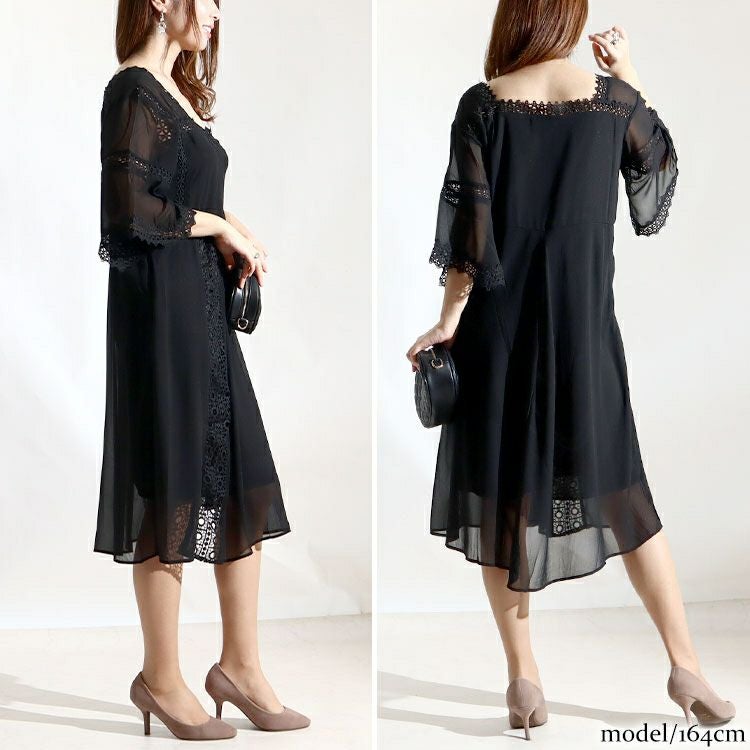 大きいサイズ レディース レース切替えシフォンワンピース　goldy-936