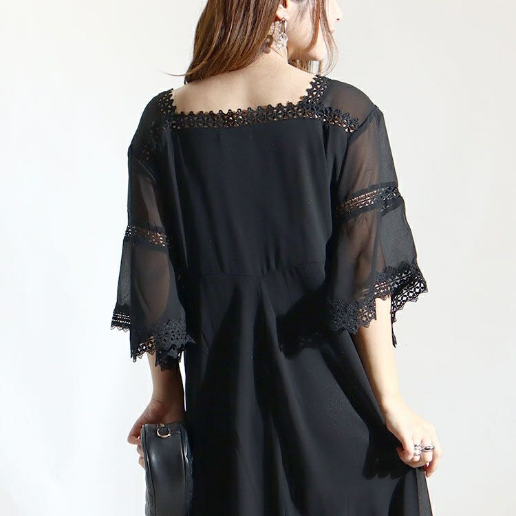 大きいサイズ レディース レース切替えシフォンワンピース　goldy-936