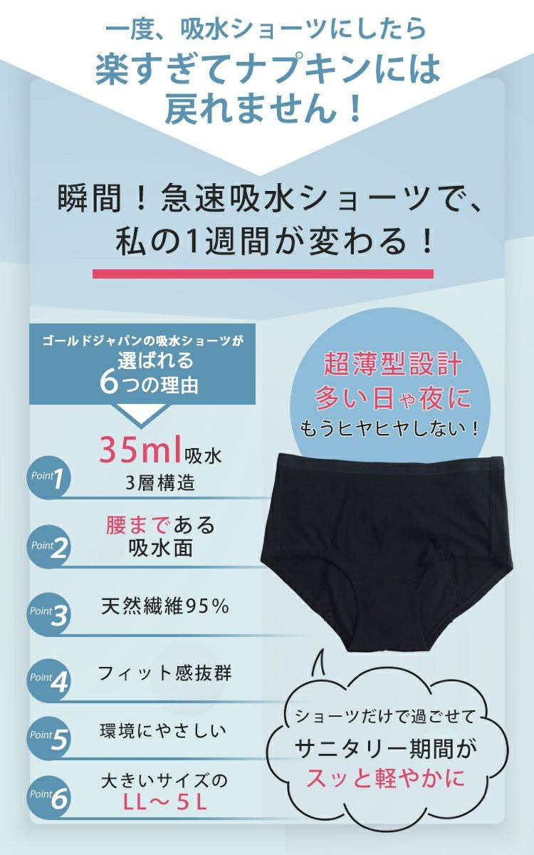 大きいサイズ レディース 瞬間！急速吸水サニタリーショーツ 生理用 35cc吸水 mo-s013 【メール便可】