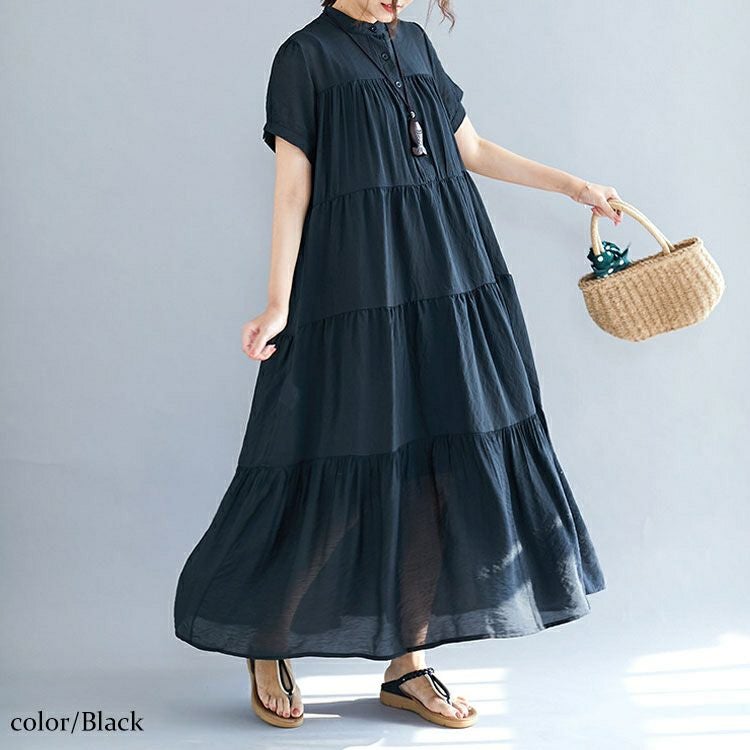 大きいサイズ レディース ティアードシャツワンピース　goldy-953 【メール便可】