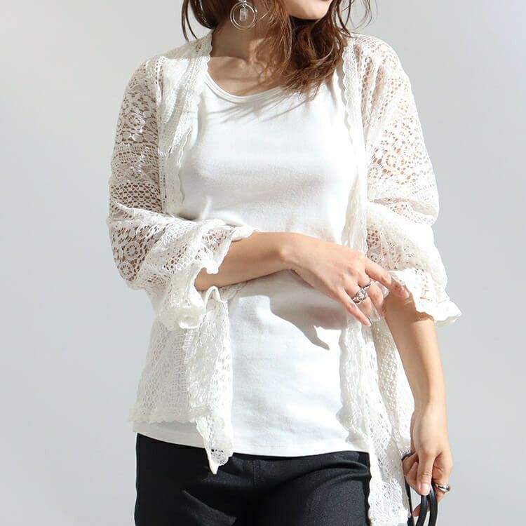 大きいサイズ レディース 総レーストッパーカーディガン　goldy-983