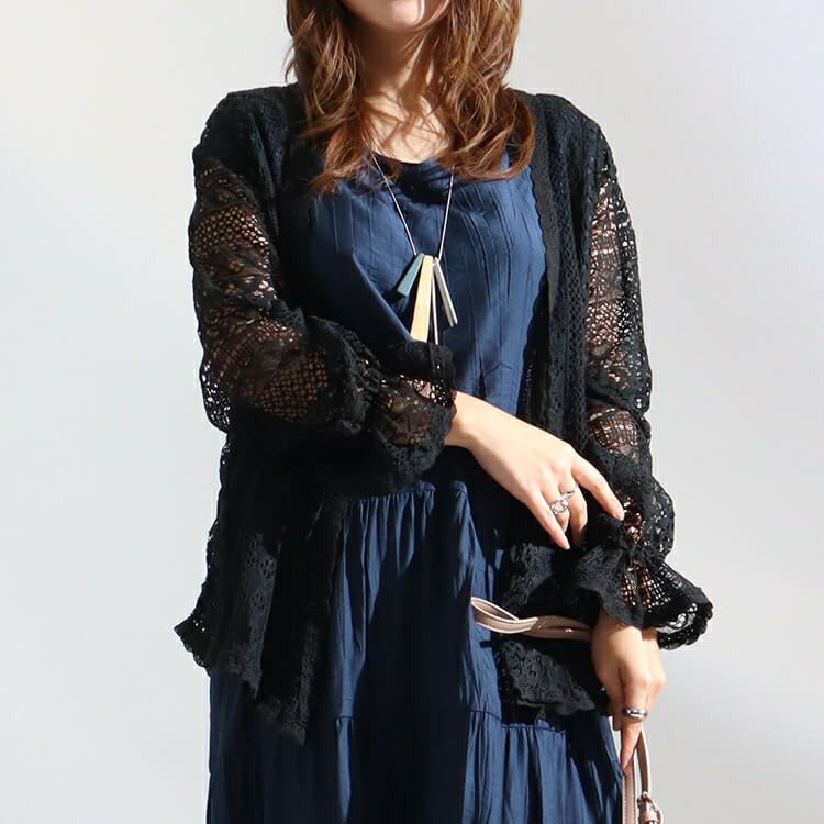 大きいサイズ レディース 総レーストッパーカーディガン　goldy-983