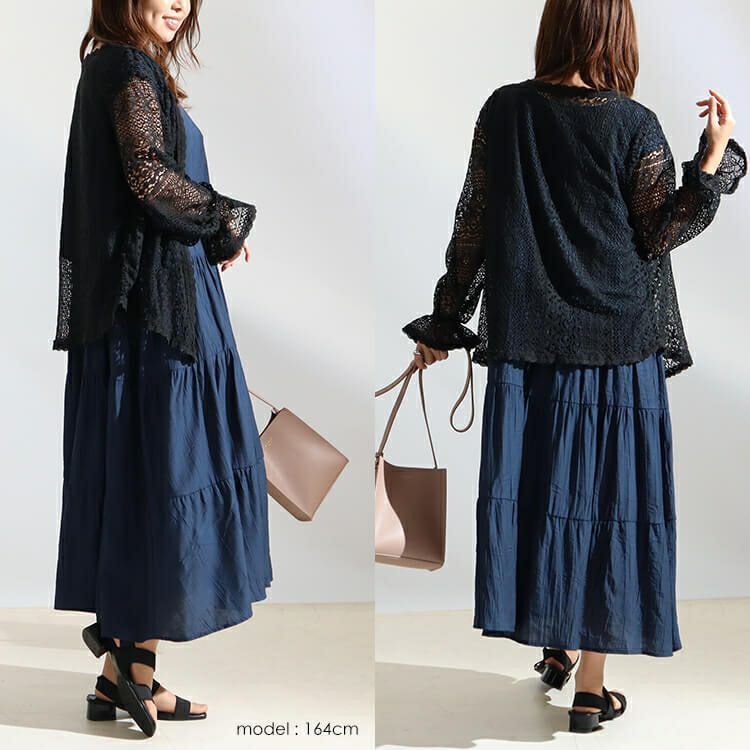 大きいサイズ レディース 総レーストッパーカーディガン　goldy-983