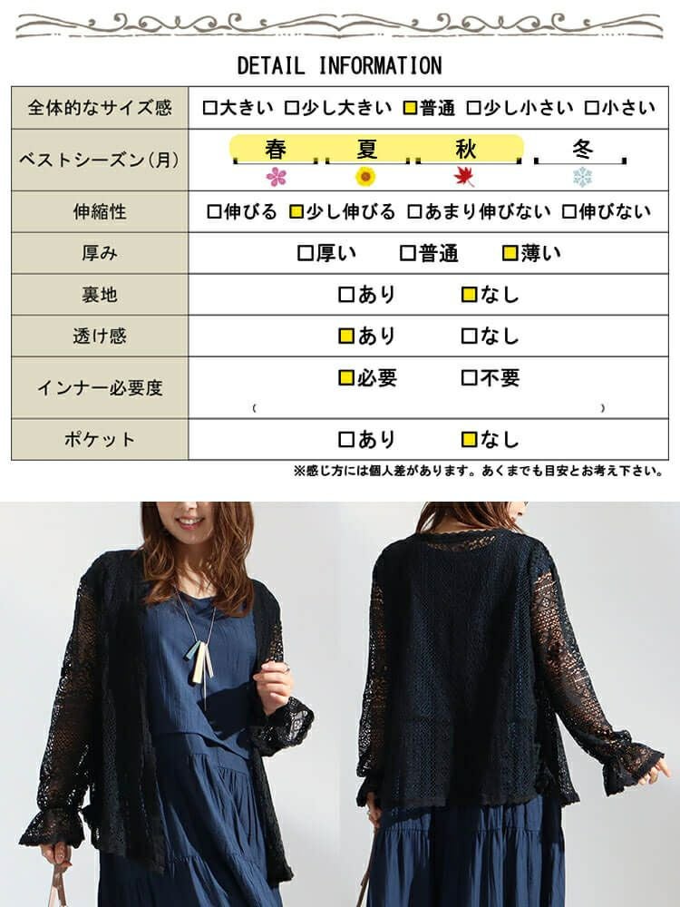 大きいサイズ レディース 総レーストッパーカーディガン　goldy-983