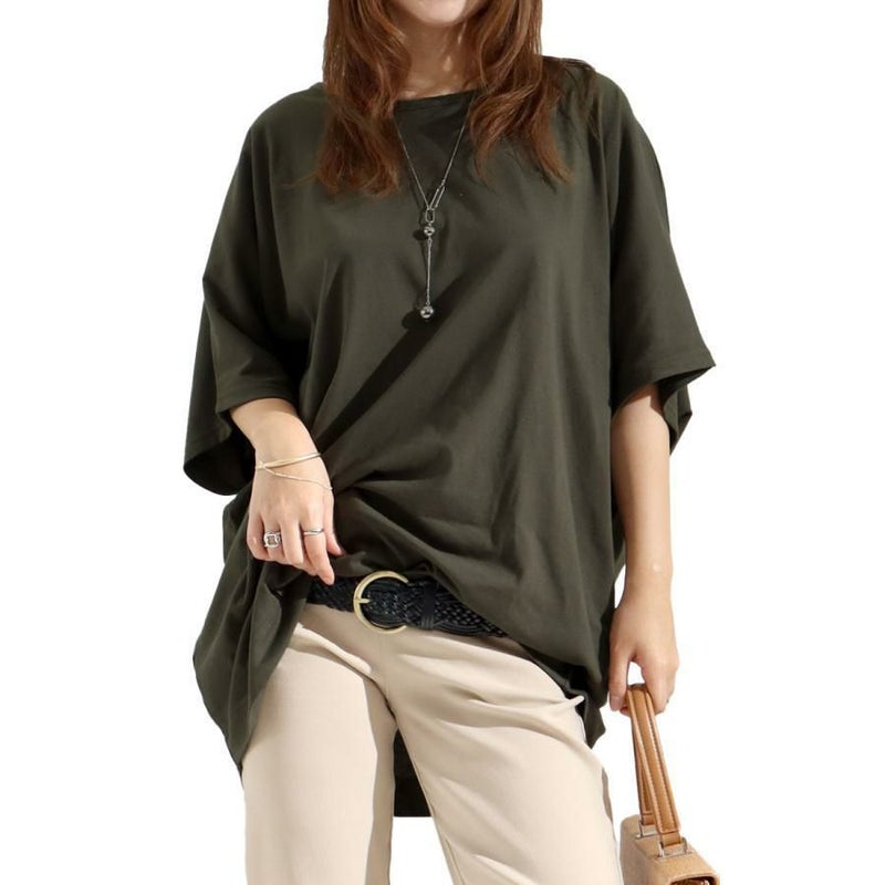 大きいサイズ レディース ドルマンスリーブカットソー　cast-5524037 【メール便可】 カーキ