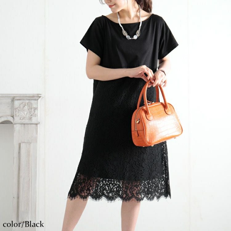 大きいサイズ レディース レース切替えワンピース　jp416