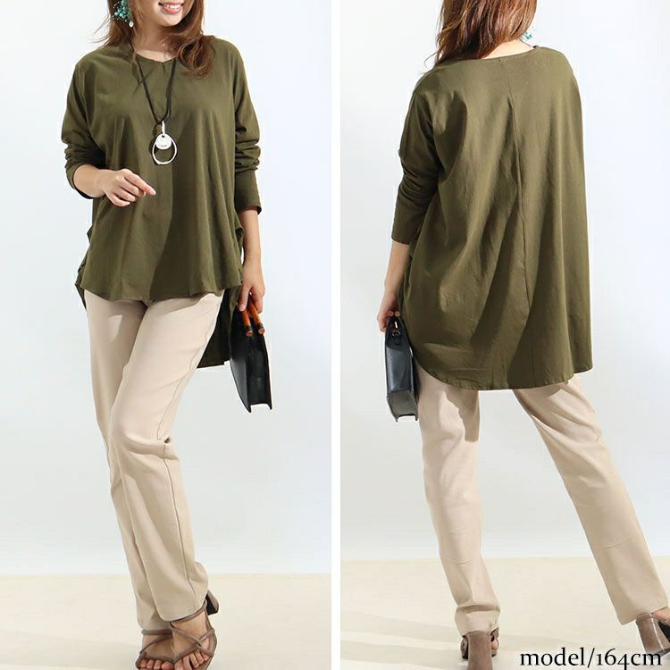 大きいサイズ レディース サイドタックコットンカットソー　wk-0327