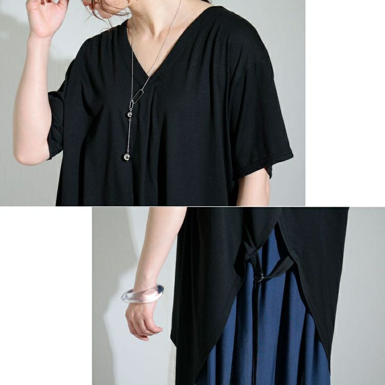 大きいサイズ レディース 異素材フェイクチュニック　nw-22012 【メール便可】