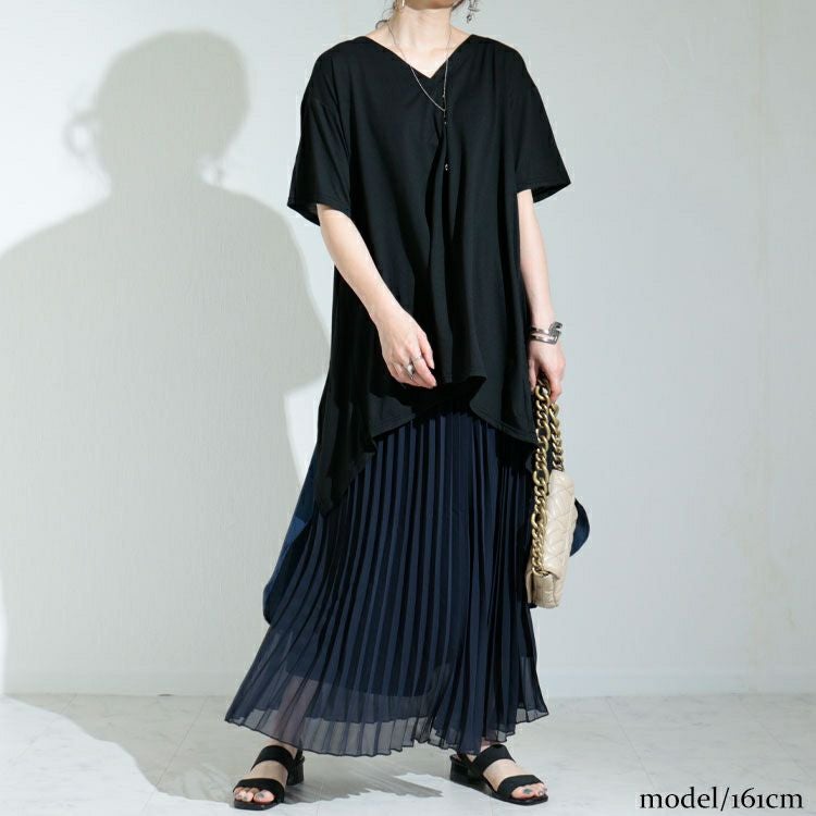 大きいサイズ レディース 異素材フェイクチュニック　nw-22012 【メール便可】