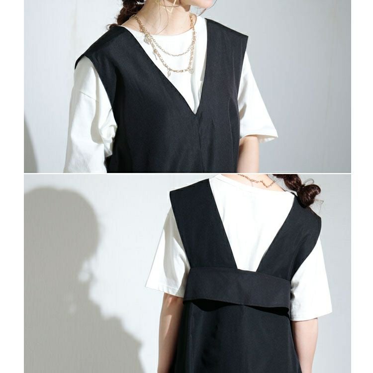 大きいサイズ レディース Vネックジャンパースカート　nw-22009