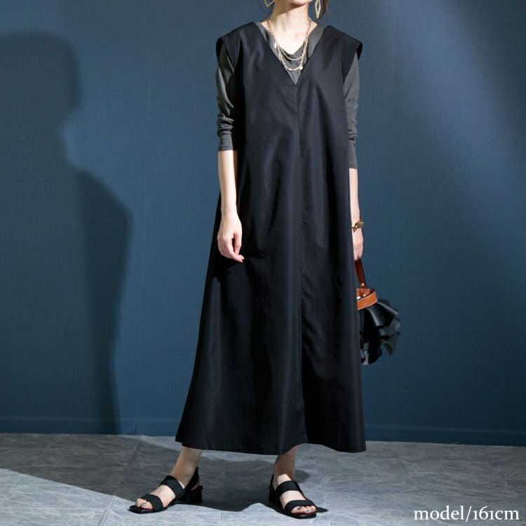 大きいサイズ レディース Vネックジャンパースカート　nw-22009