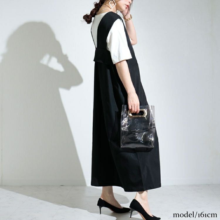 大きいサイズ レディース Vネックジャンパースカート　nw-22009