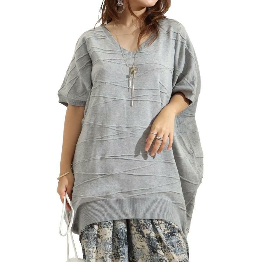 大きいサイズ レディース ドルマンスリーブコットンニット　gold882 グレー