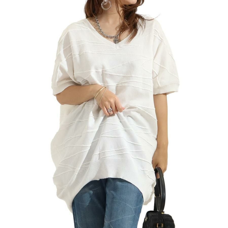 大きいサイズ レディース ドルマンスリーブコットンニット　gold882 オフホワイト