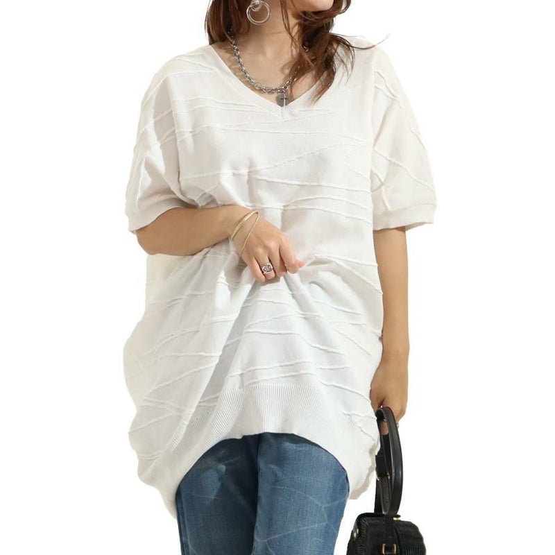 大きいサイズ レディース ドルマンスリーブコットンニット　gold882 オフホワイト