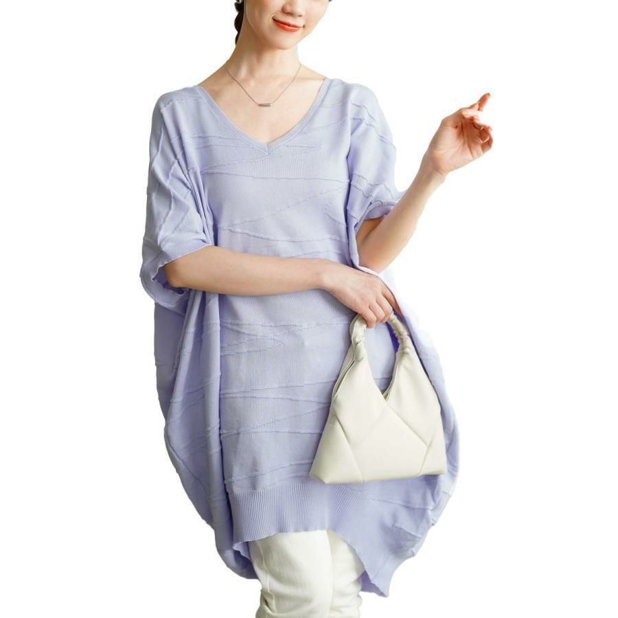 大きいサイズ レディース ドルマンスリーブコットンニット　gold882 パープル