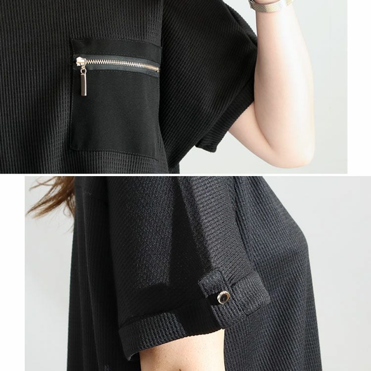 大きいサイズ レディース ZIPポケットワッフルカットソー　mncut-122246 【メール便可】