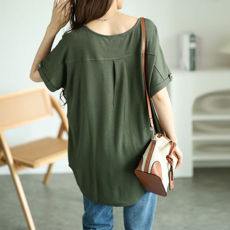 大きいサイズ レディース ZIPポケットワッフルカットソー　mncut-122246 【メール便可】