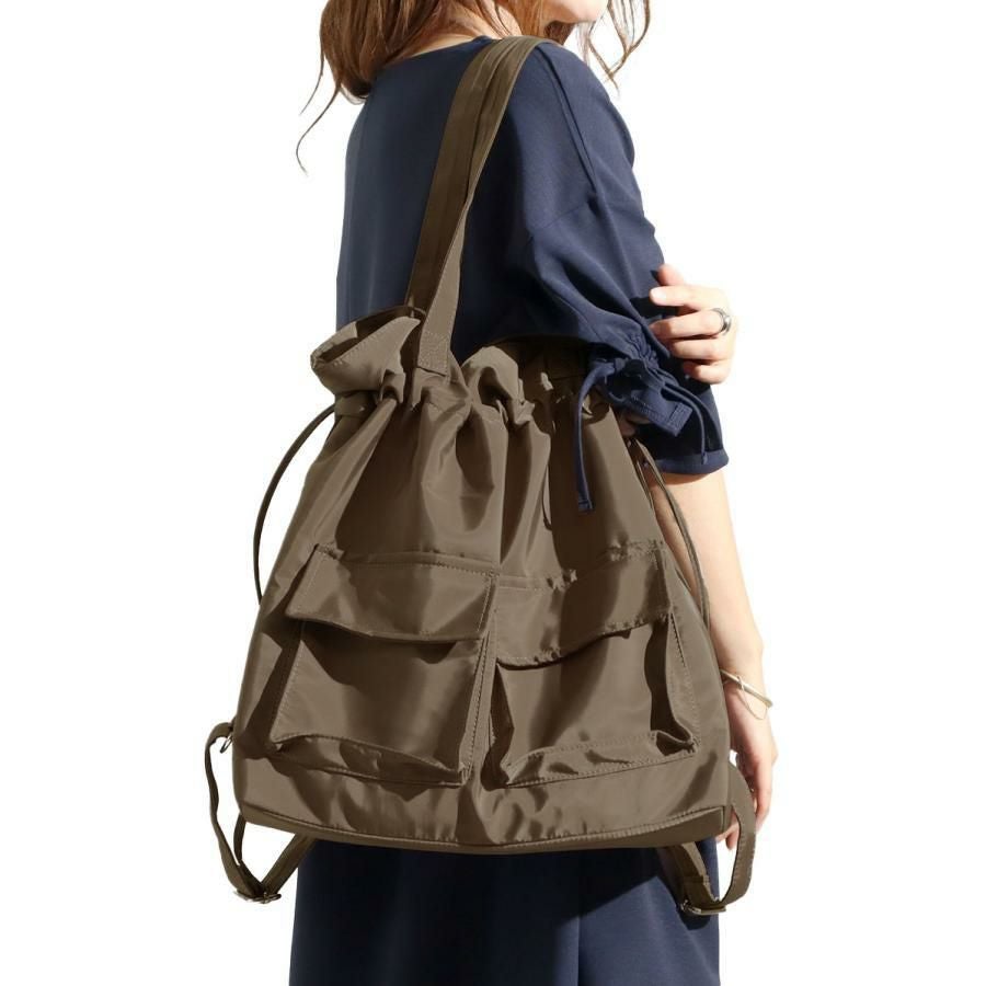 大きいサイズ レディース 3wayリュック×トートバック×巾着バック　art-7772 モカ