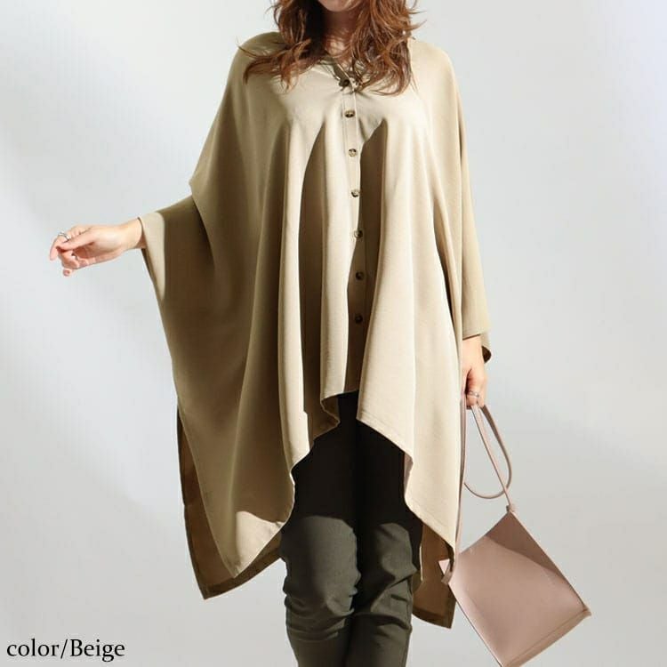 大きいサイズ レディース とろみポンチョブラウス　maru-6508k 【メール便可】