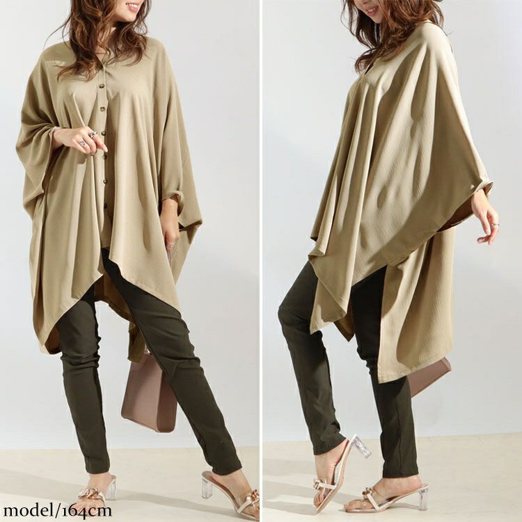 大きいサイズ レディース とろみポンチョブラウス　maru-6508k 【メール便可】