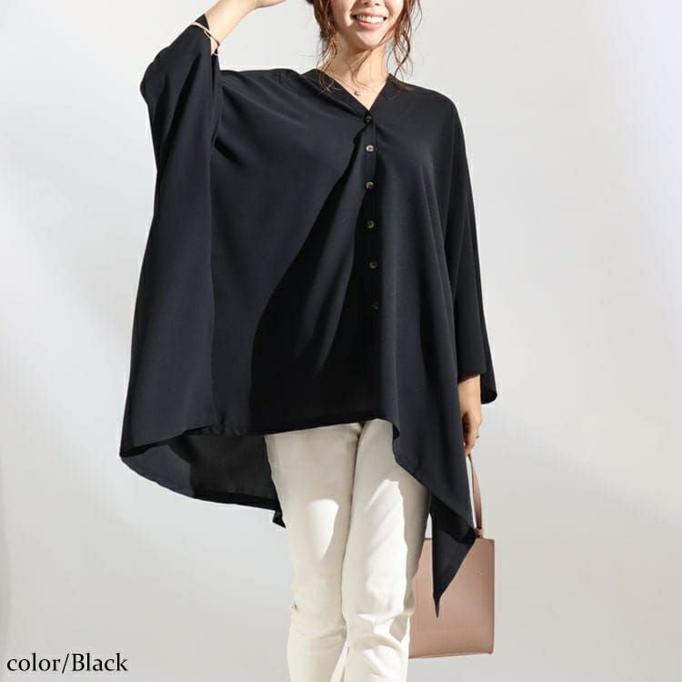 大きいサイズ レディース とろみポンチョブラウス　maru-6508k 【メール便可】