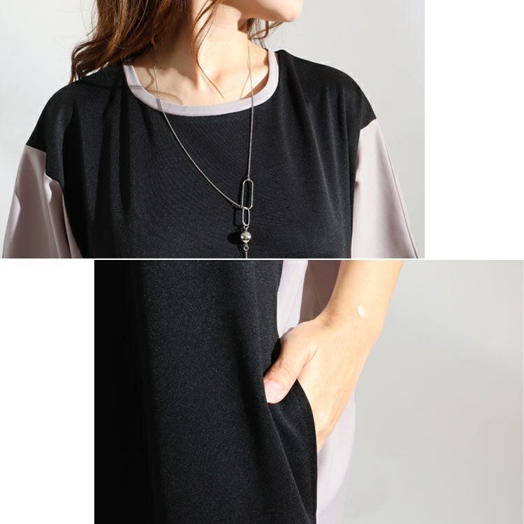 大きいサイズ レディース 細見え配色切替えワンピース　maru-6502k