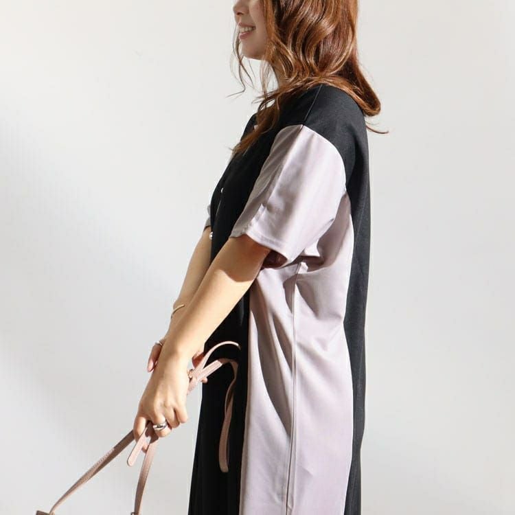 大きいサイズ レディース 細見え配色切替えワンピース　maru-6502k