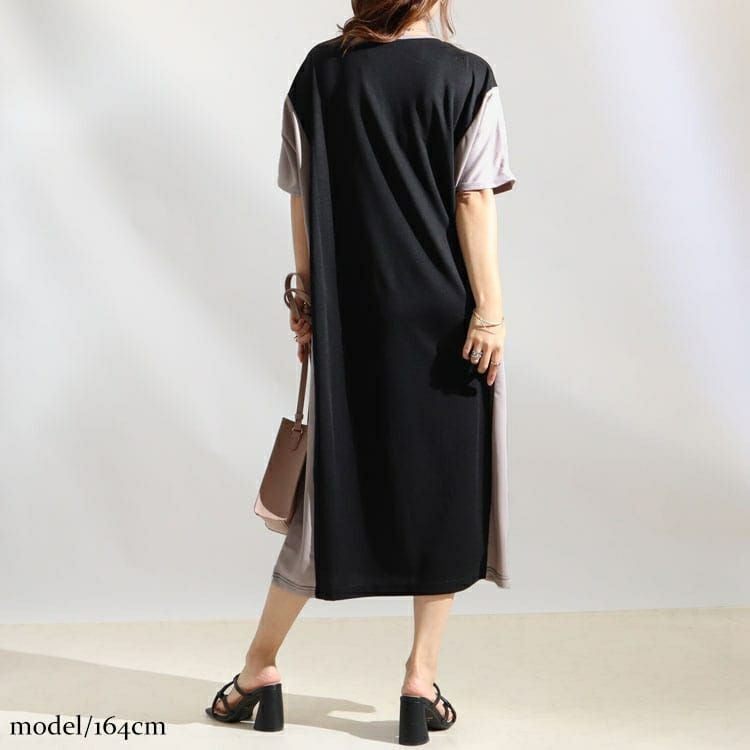 大きいサイズ レディース 細見え配色切替えワンピース　maru-6502k