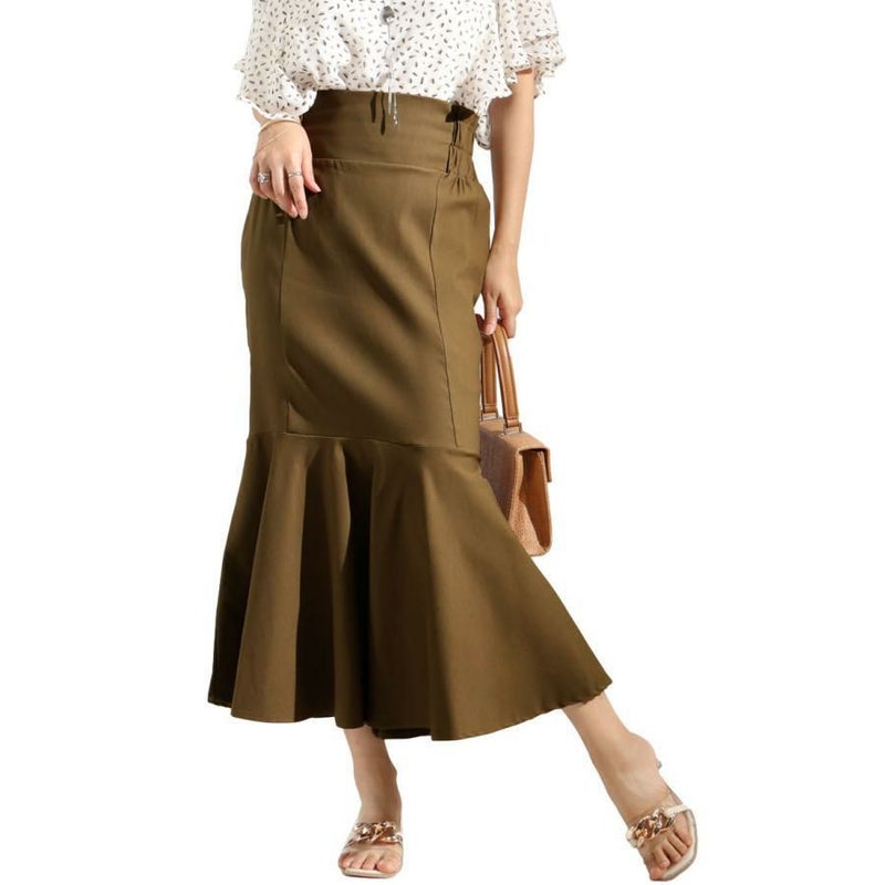 大きいサイズ レディース ストレッチツイルマーメイドスカート　maru-6501k ベージュ