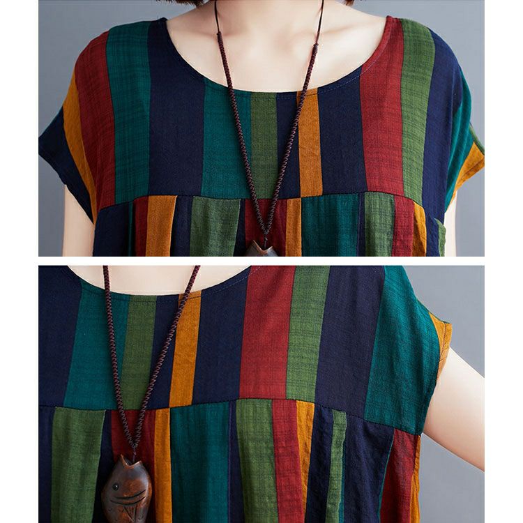 大きいサイズ レディース マルチストライプコットンワンピース　goldy-999 【メール便可】