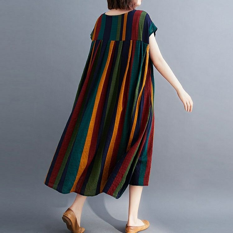大きいサイズ レディース マルチストライプコットンワンピース　goldy-999 【メール便可】
