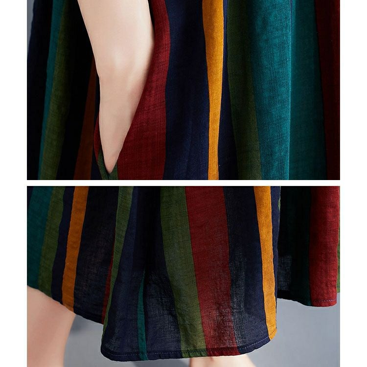 大きいサイズ レディース マルチストライプコットンワンピース　goldy-999 【メール便可】